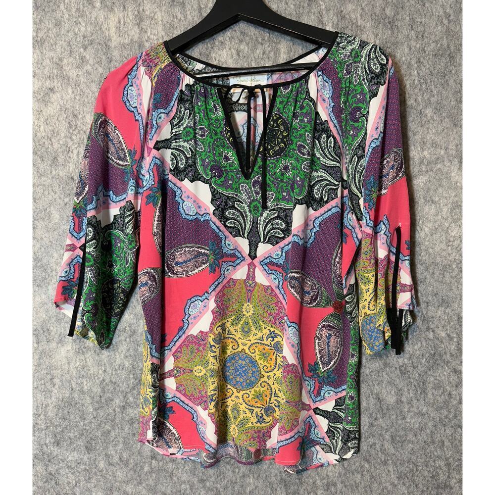 Yumi Kim Multicolor 100% Silk Print Blouse Size Medium
